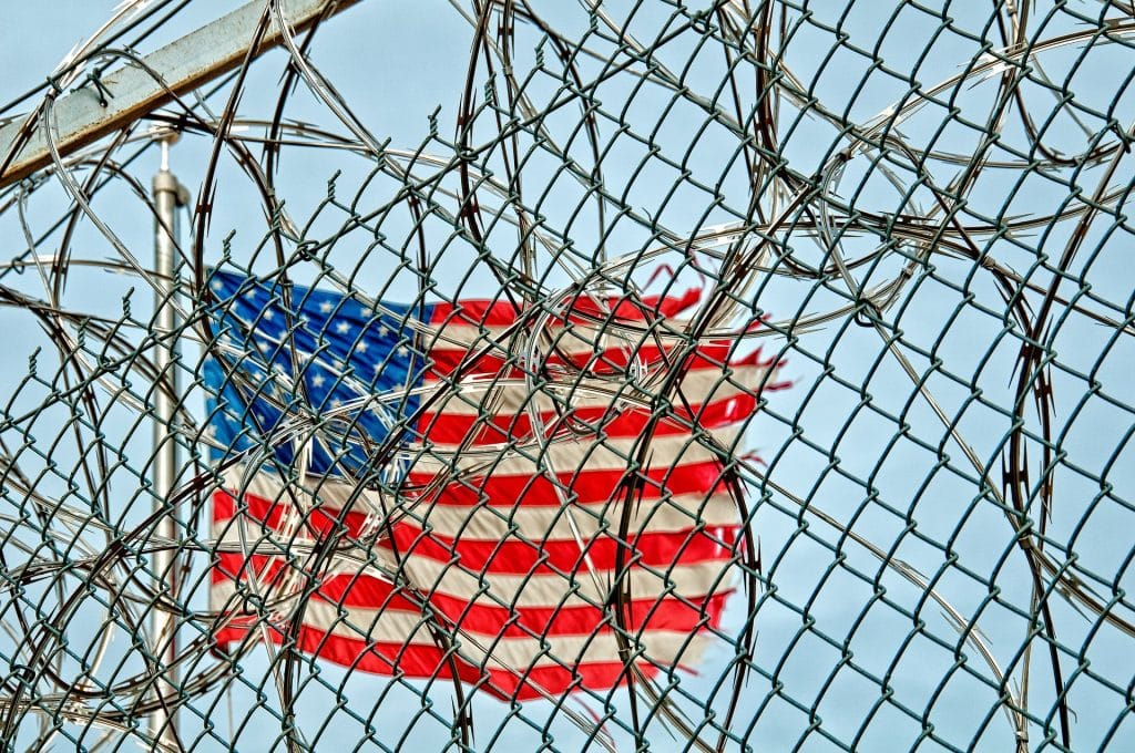 America Flag being prison gates