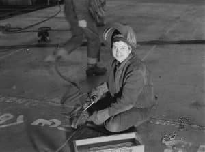 Female welder at Kaiser Shipyards